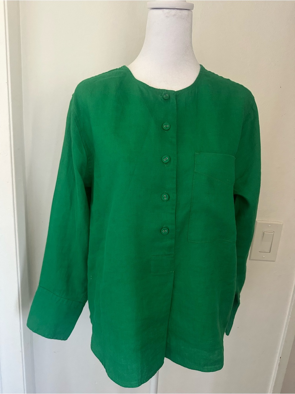 Everlane Emerald Green Linen Popover Shirt - Size Small Like New - Picture 5 of 8